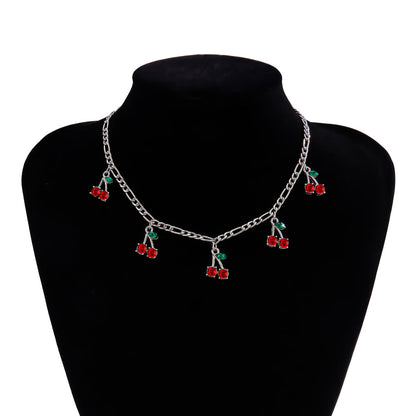 Red Cherry Pendant Necklace – Sweet Romantic Gold Tone Clavicle Chain Jewelry for Women and Girls, Fashionable Gift for Parties and Dates