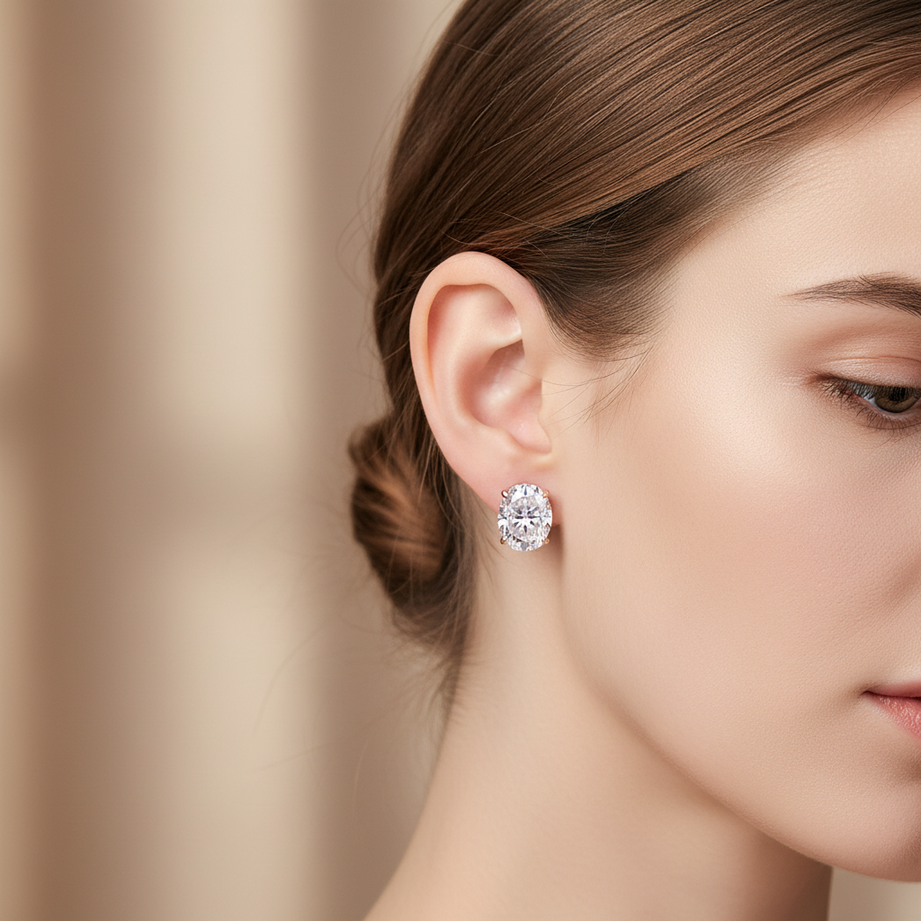 Oval Moissanite Stud Earrings – 0.5-5ct D Color Sparkling Stone Design in 925 Sterling Silver for Women, Parties, Weddings and Elegant Jewelry Gifts