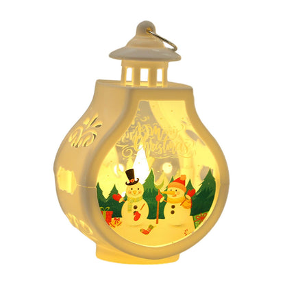 Christmas Wind Lamp Lantern – Portable Candle Style Holiday Table Light with Santa, Snowman and Reindeer Design