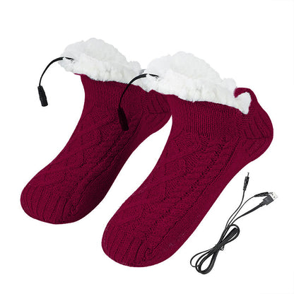 USB Heated Fleece Sock Slippers – Electric Winter Foot Warmers for Men and Women with Cozy Heating Comfort