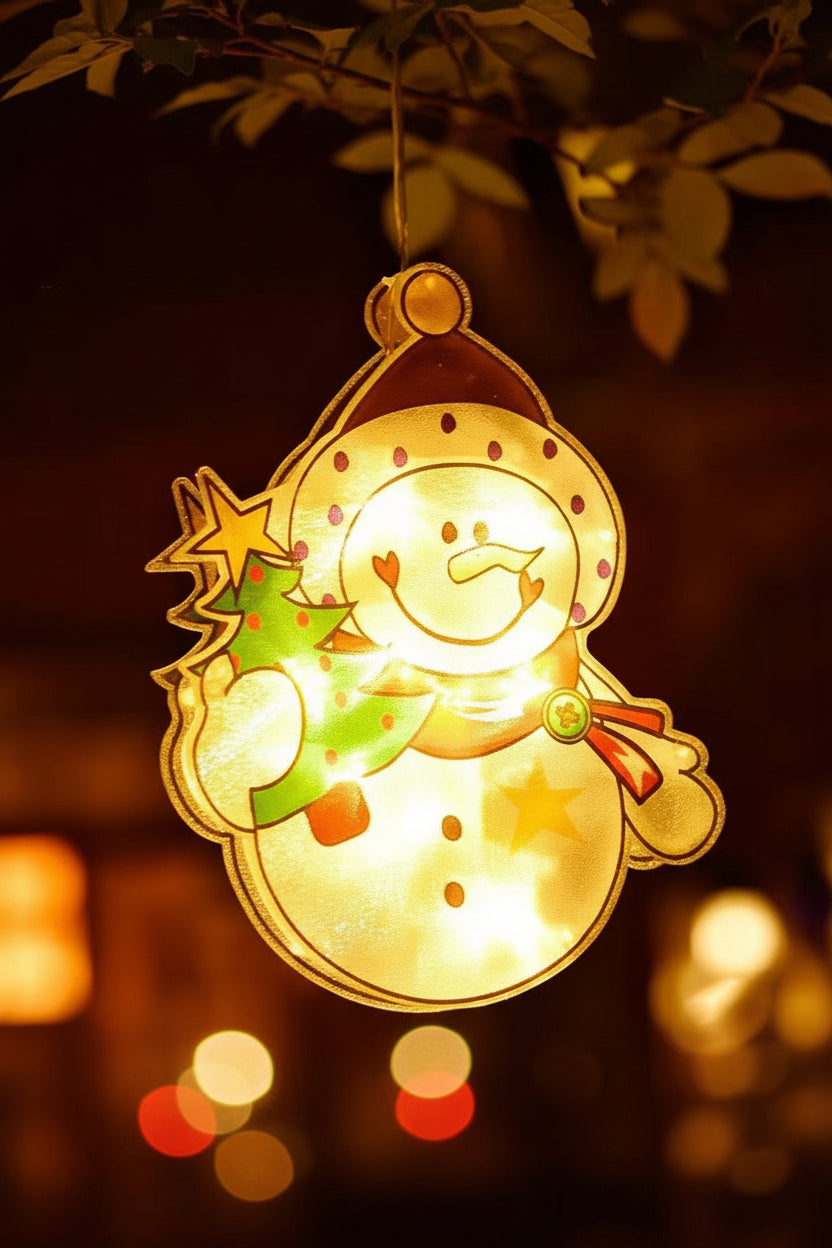 Christmas LED Window Lamp – Santa and Snowman Suction Light Decoration for Holiday Windows and New Year Displays