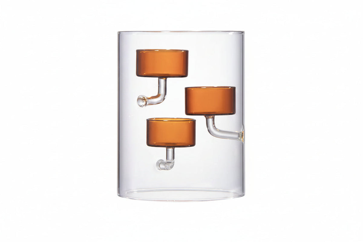 European Glass Candle Holder – Windproof Brown Cylindrical Candle Stand for Dining Tables, Weddings and Elegant Home Decor