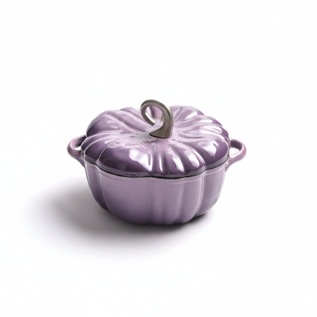 Enameled Cast Iron Pumpkin Dutch Oven – 3.5Qt Heavy Duty Casserole Pot for Baking, Braising, Roasting and Seasonal Kitchen Cooking