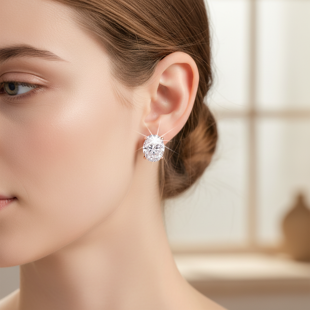 Oval Moissanite Stud Earrings – 0.5-5ct D Color Sparkling Stone Design in 925 Sterling Silver for Women, Parties, Weddings and Elegant Jewelry Gifts