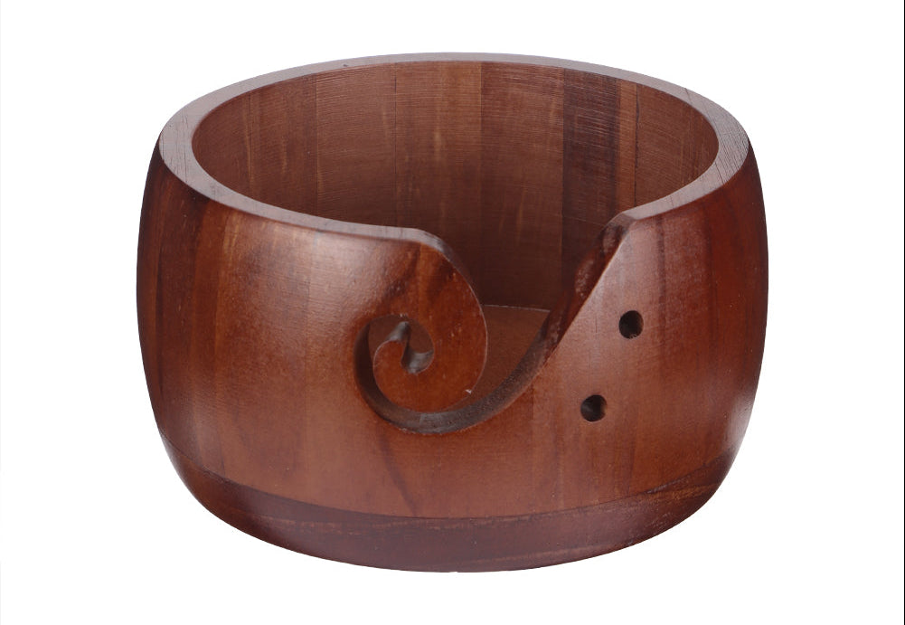 Wooden Yarn Bowl Holder – Round Knitting and Crochet Organizer with Swirl Cutout for Tangle-Free Wool Storage and Craft Projects