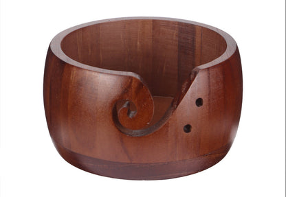 Wooden Yarn Bowl Holder – Round Knitting and Crochet Organizer with Swirl Cutout for Tangle-Free Wool Storage and Craft Projects