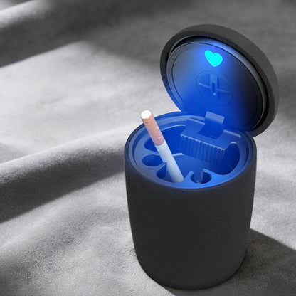 Plush Car Ashtray with LED Light – Covered Automatic Smoke-Extinguishing Ash Holder for Vehicles, Compact Interior Storage and Stylish Decoration