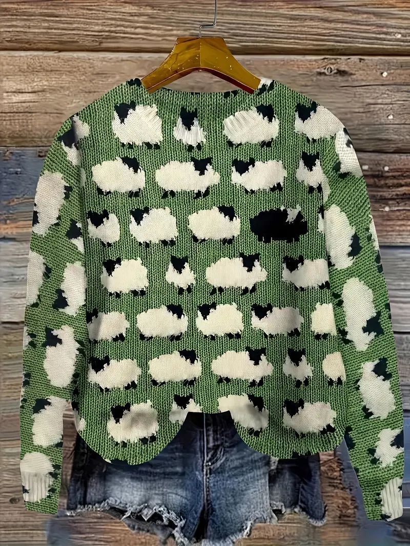 Women’s Cozy Animal Print Sweater – 3D Knit Pullover with Stylish Wildlife Design for Casual Autumn Winter Fashion