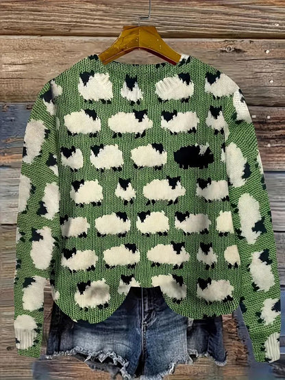 Women’s Cozy Animal Print Sweater – 3D Knit Pullover with Stylish Wildlife Design for Casual Autumn Winter Fashion