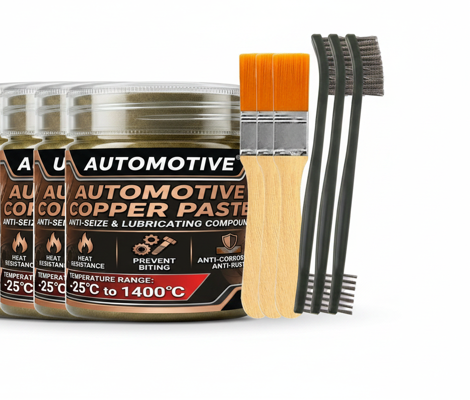 High-Temp Copper Grease 1400°C – Anti-Seize Lubricant for Car Brakes, Exhausts, Spark Plugs and Bolts with Convenient Applicator Brushes