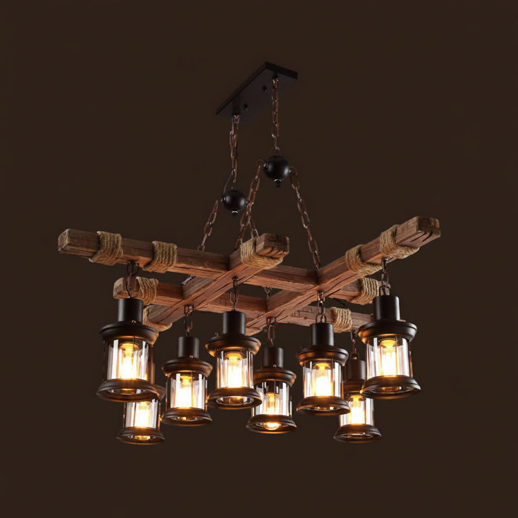 Vintage Wooden Pendant Lamp – Retro LED Hanging Chandelier for Farmhouse Kitchens, Bars, Restaurants and Loft Interior Lighting