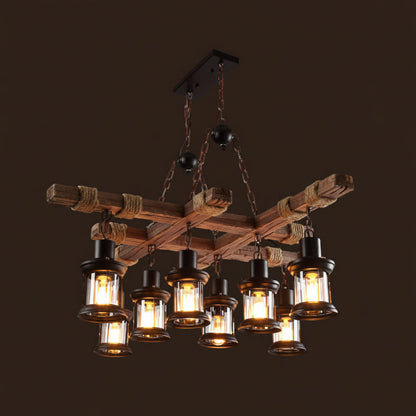 Vintage Wooden Pendant Lamp – Retro LED Hanging Chandelier for Farmhouse Kitchens, Bars, Restaurants and Loft Interior Lighting