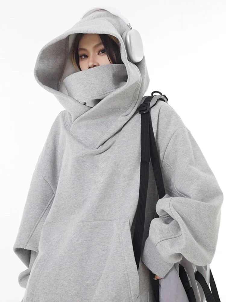 Men’s Ninja Turtleneck Hoodie – Y2K Vintage Fleece Sweatshirt for Hip Hop Streetwear, Japanese Fashion and Casual Winter Comfort