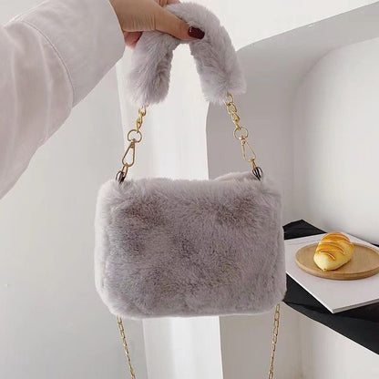 Fluffy Plush Shoulder Bag – Women's Soft Chain Underarm Handbag for Winter Fashion, Travel and Everyday Style