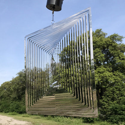 Stainless Steel Wind Spinner Chime – 3D Rotating Heart and Square Outdoor Wind Sculpture for Garden, Patio, Yard and Indoor Home Decor