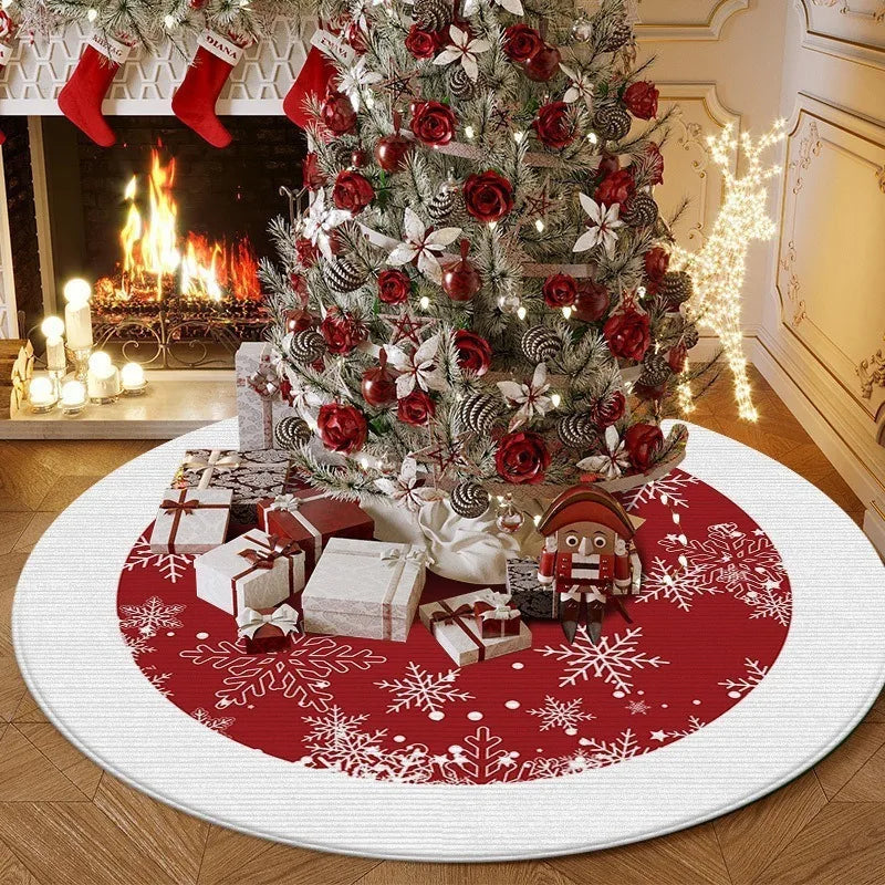 Large Christmas Tree Skirt – 60cm Anti-Slip Elk and Snowflake Holiday Floor Mat for Elegant Christmas Tree Base Home Decoration