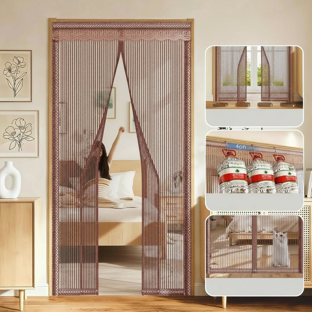 Magnetic Mosquito Door Curtain – Premium Fiberglass Mesh Flyscreen with Full Magnetic Strips and Strong Self-Adhesive Installation for Hands-Free Home Protection