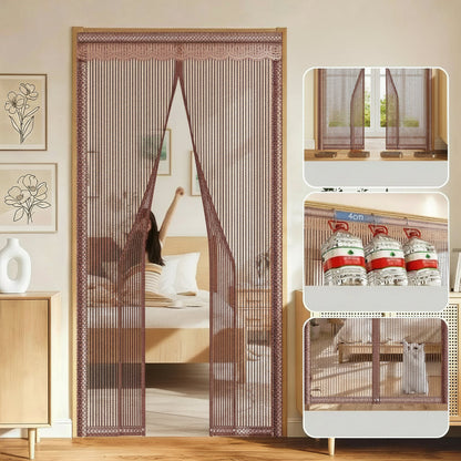 Magnetic Mosquito Door Curtain – Premium Fiberglass Mesh Flyscreen with Full Magnetic Strips and Strong Self-Adhesive Installation for Hands-Free Home Protection