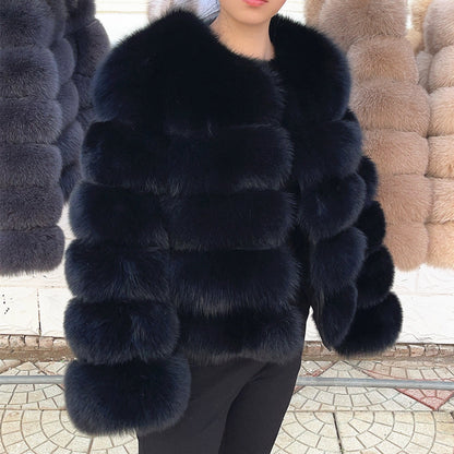 Real Fox Fur Winter Coat – Luxury Women’s Brown Fur Jacket with Premium Leather Design for Elegant Cold Weather Fashion
