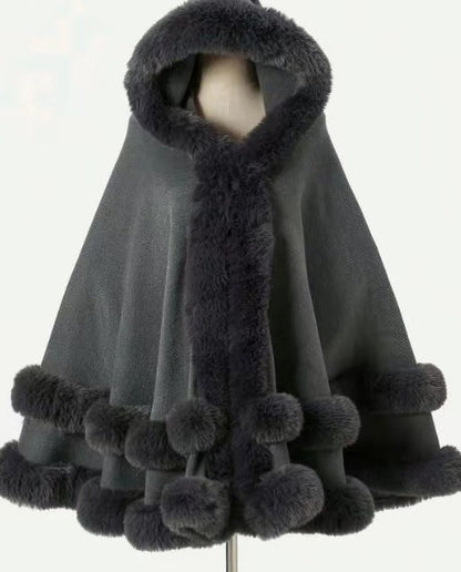 Luxury Faux Fur Cape Coat - Gradient Poncho Cardigan for Elegant Winter Fashion and Special Events