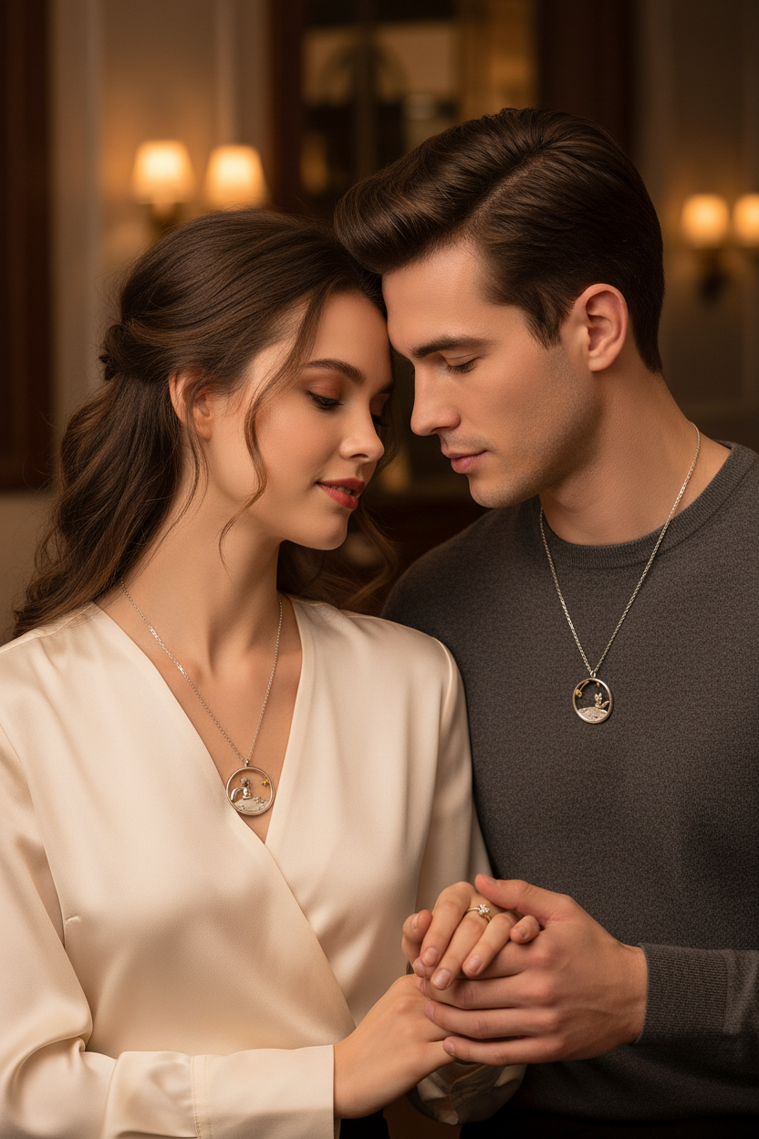 Fox Couple Necklace – Creative Pendant Jewelry with Romantic Clavicle Chain Design for Couples, Weddings, Anniversaries and Special Gifts