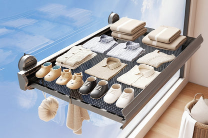 Retractable Wall Clothes Rack – Suction Cup Folding Drying Rack for Socks, Underwear and Balcony Space Saving Storage
