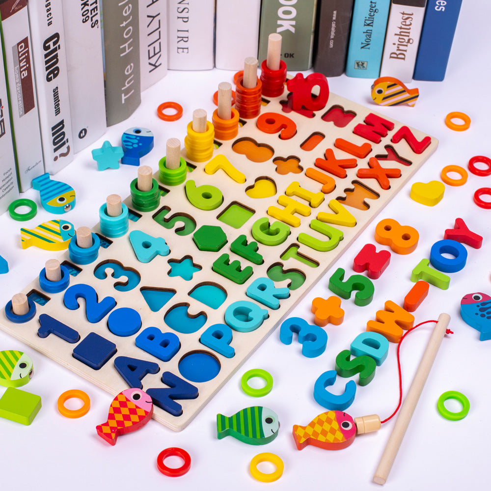 Montessori Magnetic Fishing Puzzle – Wooden Preschool Learning Toy for Number, Shape and Arithmetic Matching, Fine Motor Skills Educational Game