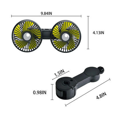 Dual Head Car Seat Fan - Adjustable Headrest Cooling Fan with 360 Degree Rotation and Quiet Airflow