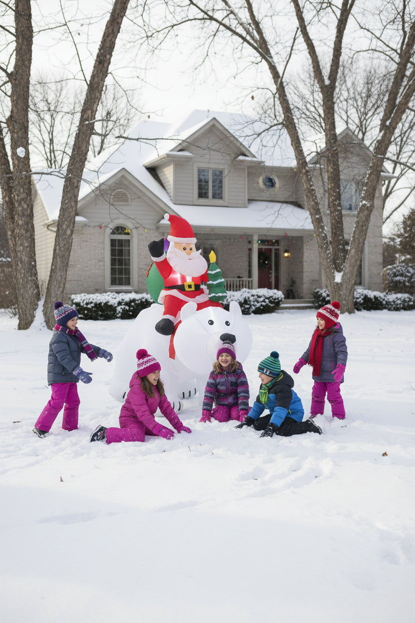 Inflatable Santa on Polar Bear – 2.1M LED Outdoor Christmas Yard Decoration for Gardens and Holiday Displays