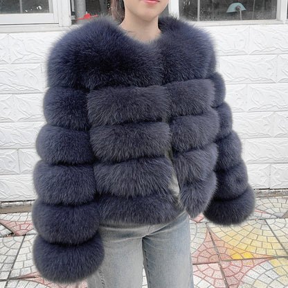 Real Fox Fur Winter Coat – Luxury Women’s Brown Fur Jacket with Premium Leather Design for Elegant Cold Weather Fashion
