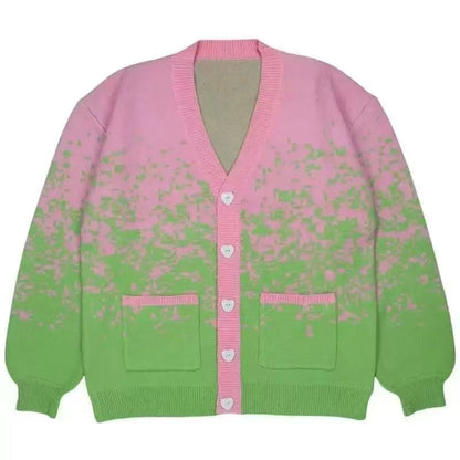 Harajuku Knit Cardigan Sweater – Unisex Anime Inspired V Neck Winter Jacket for Cozy Casual Streetwear and Everyday Style