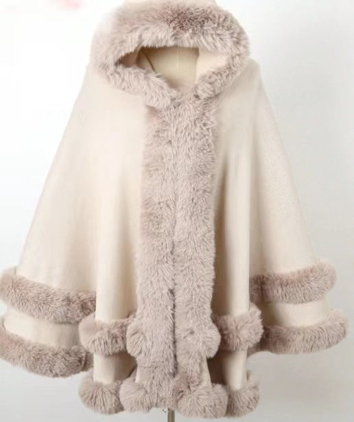 Luxury Faux Fur Cape Coat - Gradient Poncho Cardigan for Elegant Winter Fashion and Special Events