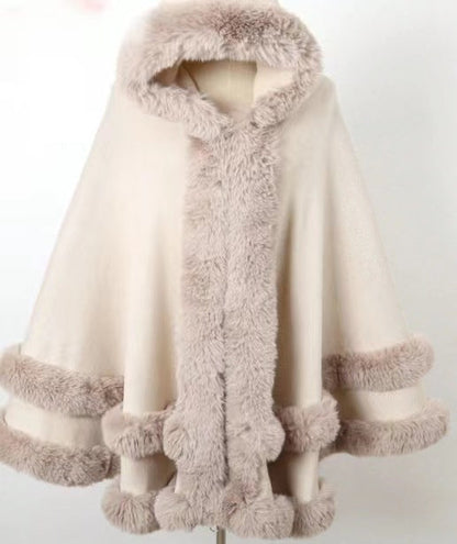 Luxury Faux Fur Cape Coat - Gradient Poncho Cardigan for Elegant Winter Fashion and Special Events