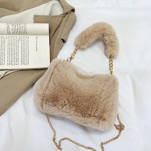 Fluffy Plush Shoulder Bag – Women's Soft Chain Underarm Handbag for Winter Fashion, Travel and Everyday Style