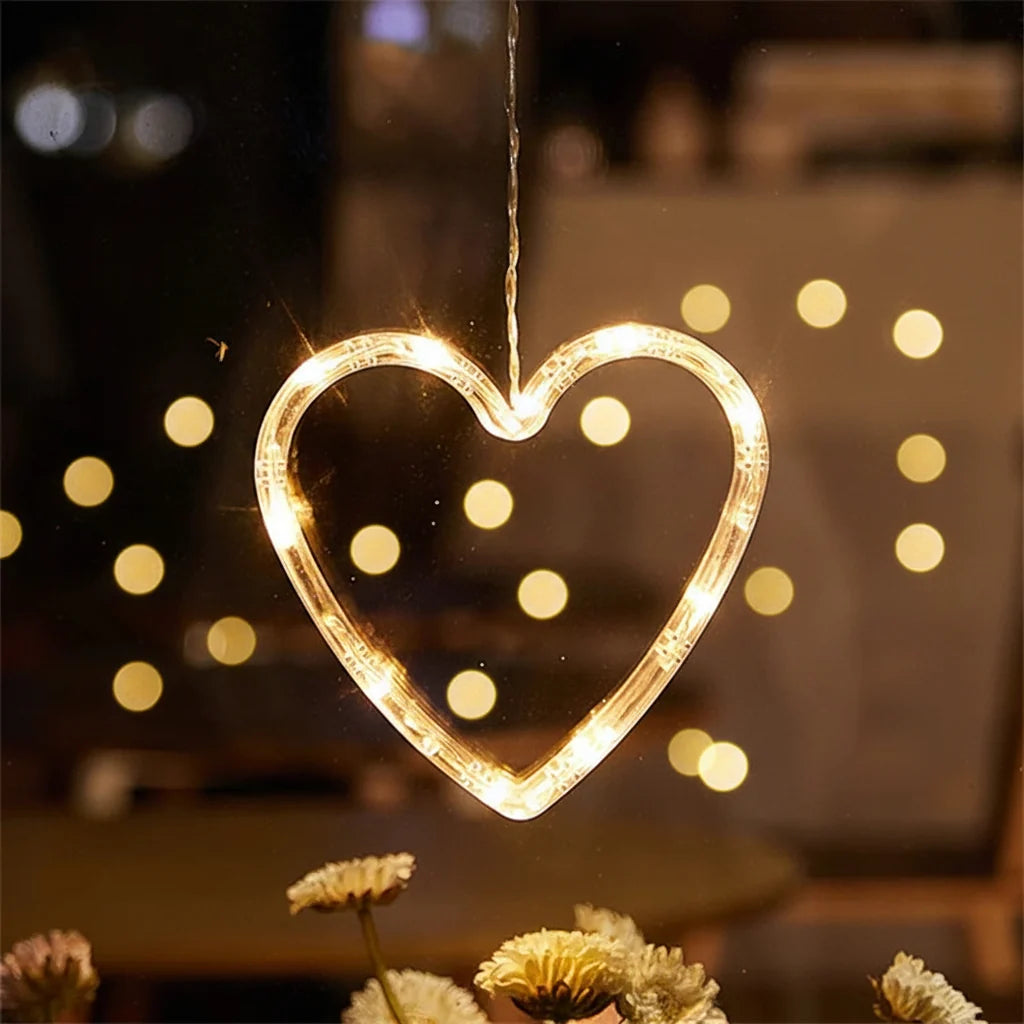 Christmas LED Window Hanging Lights – Battery Powered Santa and Snowflake Decorations for Festive Holiday Windows and Indoor Displays