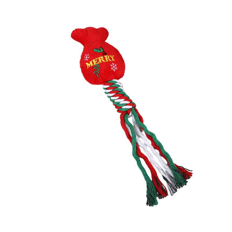 Christmas Dog Rope Toy – Snowman and Tree Squeaky Cotton Chew Toy for Puppies Dental Cleaning and Holiday Fun