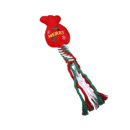 Christmas Dog Rope Toy – Snowman and Tree Squeaky Cotton Chew Toy for Puppies Dental Cleaning and Holiday Fun