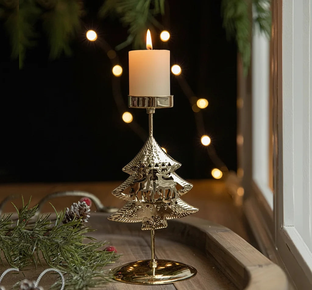 Metal Christmas Tealight Holder – Snowflake and Reindeer Candle Stand for Winter Table Centerpieces and Holiday Home Decor