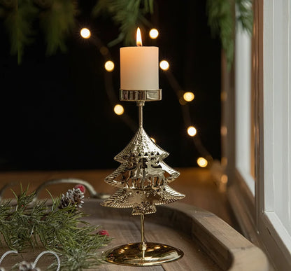 Metal Christmas Tealight Holder – Snowflake and Reindeer Candle Stand for Winter Table Centerpieces and Holiday Home Decor