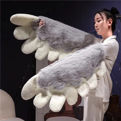 Plush Cat Paw Fingerless Gloves - Soft Warm Mittens for Winter Cosplay, Fashion and Everyday Comfort