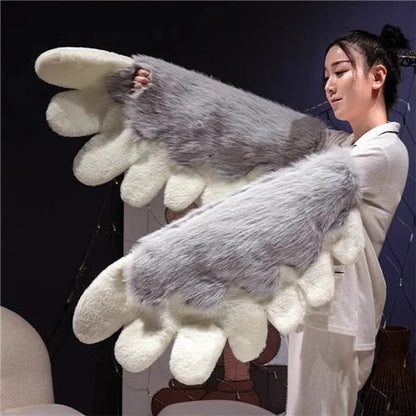 Plush Cat Paw Fingerless Gloves - Soft Warm Mittens for Winter Cosplay, Fashion and Everyday Comfort