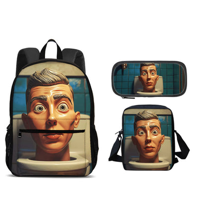 Skibidi Toilet Man Backpack Set – Fun 3-Piece Character Backpack Collection for Kids, School, Travel, Gifts and Playful Everyday Carry