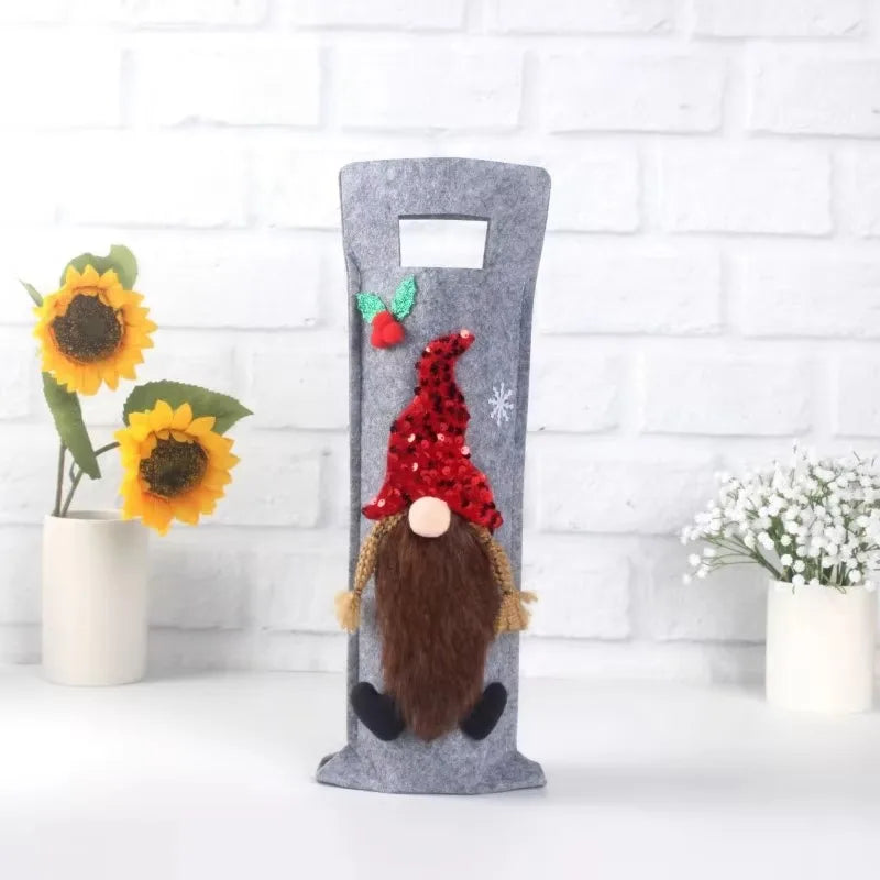 Christmas Gnome Wine Bottle Cover – Faceless Dwarf Bottle Bag Decoration for Holiday Parties and Festive Table Displays