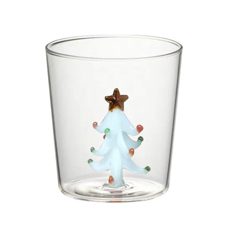 Christmas Tree Glass Cup – Stemless Drinking Glass with Festive Tree Figurine for Holiday Beverages and Entertaining