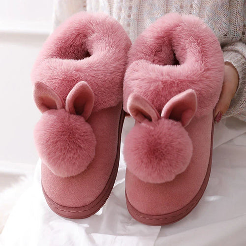 Rabbit Fur House Boots – Women's Plush Indoor Slippers with Cute Bunny Ears for Cozy Winter Home Comfort