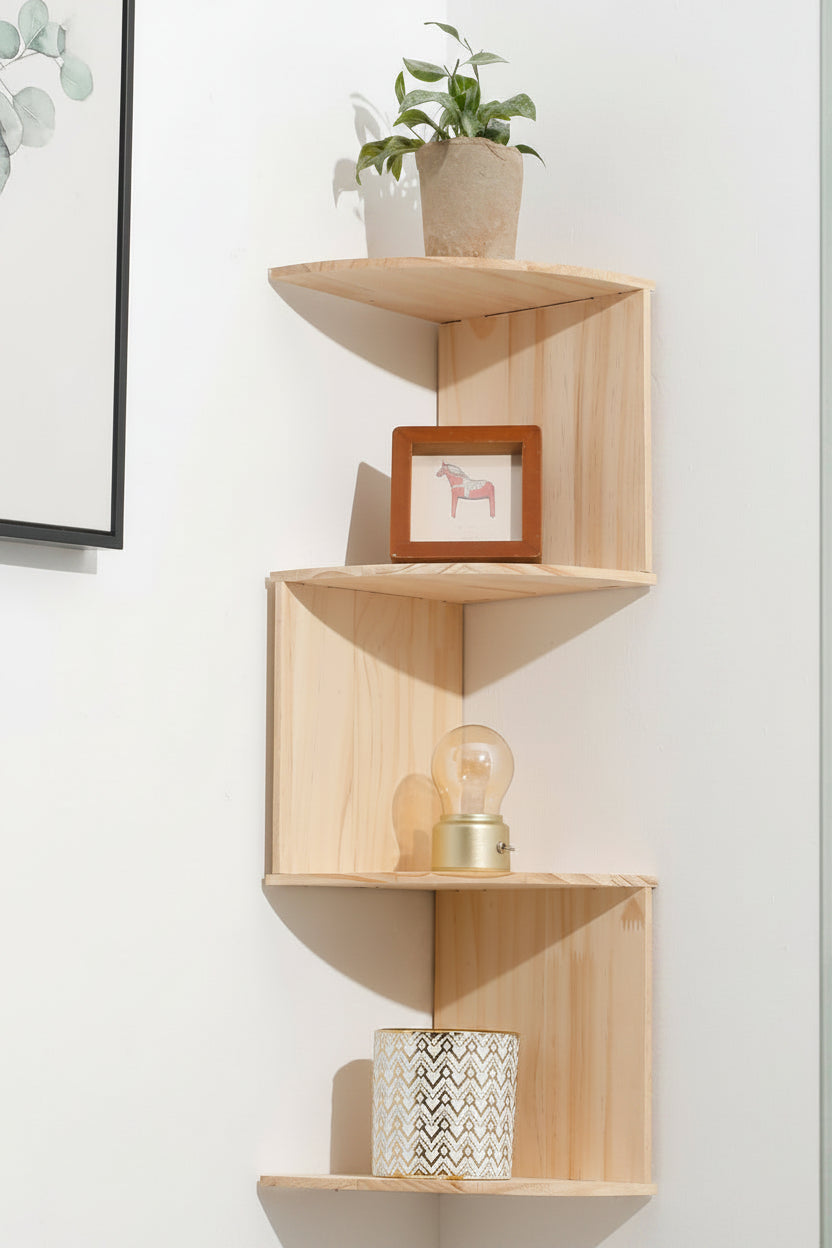 Corner Floating Shelf –5-Tier Wall Mounted Triangular Storage Rack for Bathroom, Bedroom, Living Room and Space Saving Organization