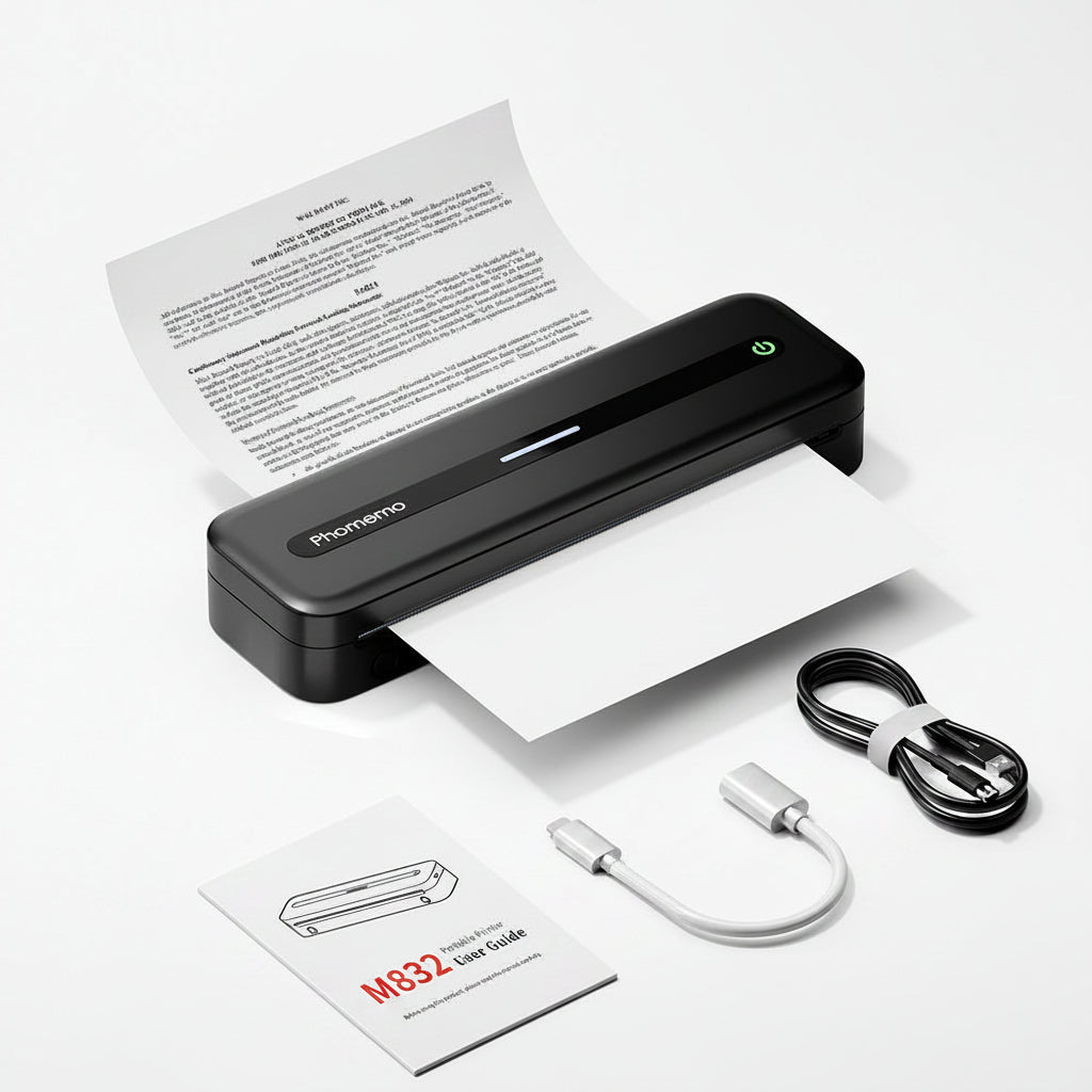 Portable Bluetooth Thermal Printer - Wireless Inkless A4 Mobile Printer for Travel, Business Documents and Home Office Use