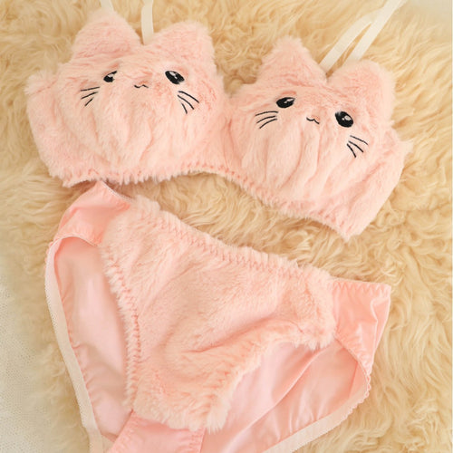 Women's Plush Lingerie Set – Cute Japanese Style Wireless Bra and Panty Set for Cozy Everyday Comfort