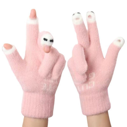 Cute Panda Touchscreen Gloves – Warm Knit Fingerless Winter Gloves for Cycling, Outdoor Activities and Holiday Gift Giving