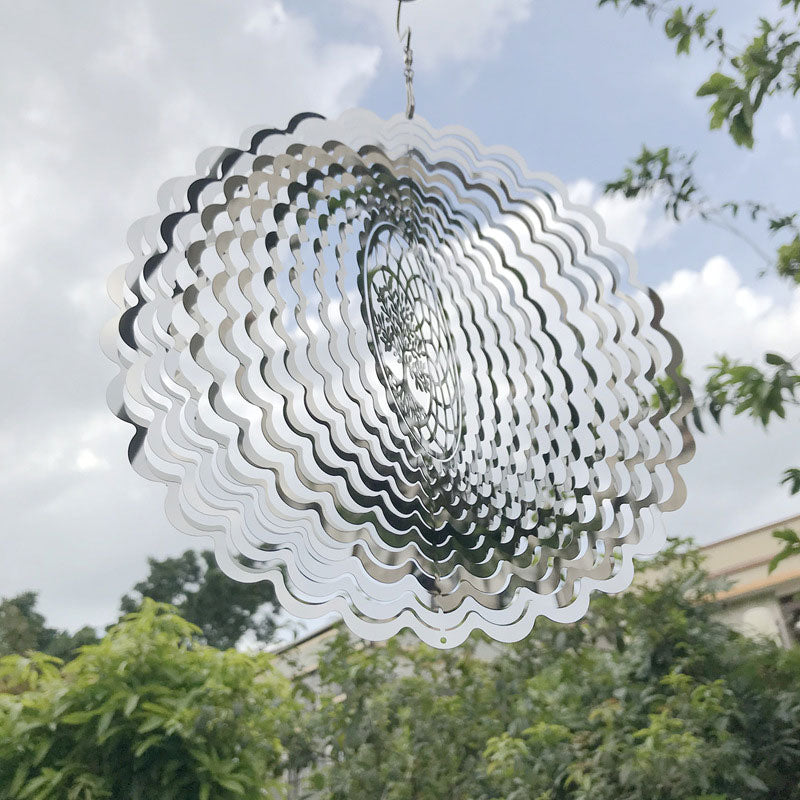 Stainless Steel Wind Spinner Chime – 3D Rotating Heart and Square Outdoor Wind Sculpture for Garden, Patio, Yard and Indoor Home Decor